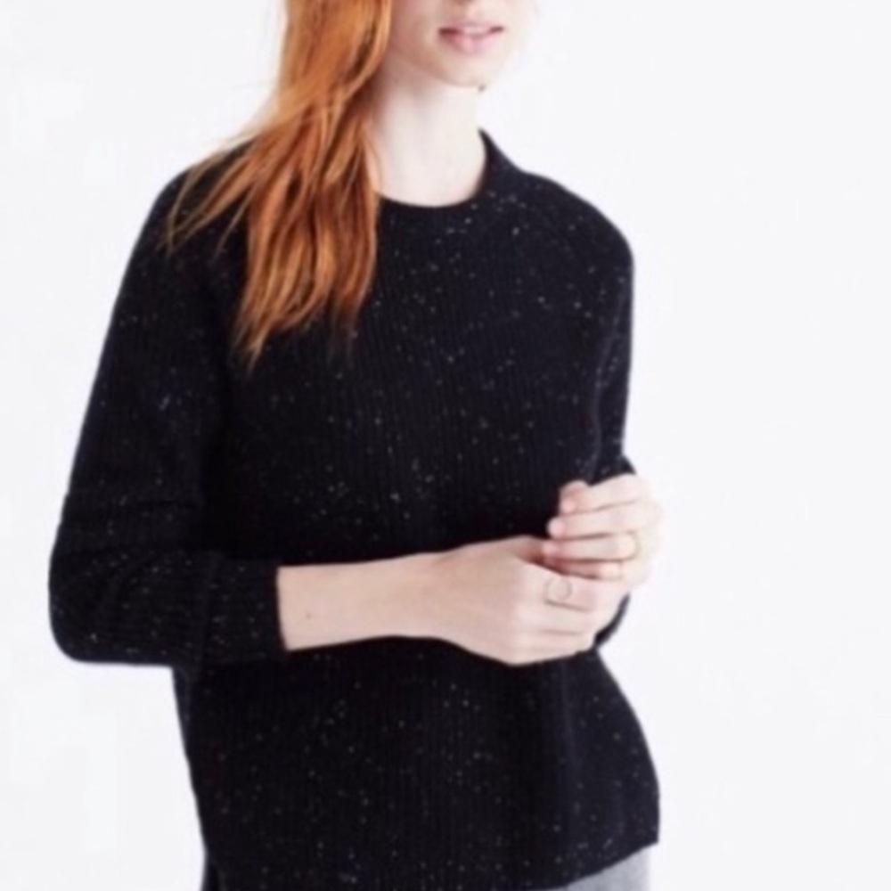 CASHMERE MADEWELL Knit Luxury Sweater Black Size XS Ribbed Cozy Crew Neck EUC